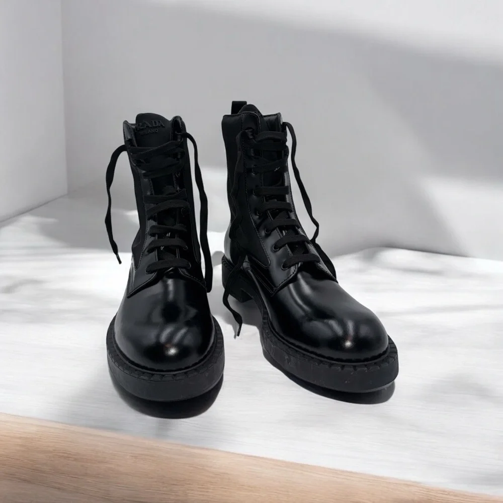 Prada
Men's Nylon & Leather Triangle Logo Combat Boots - Picture 2 of 5